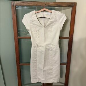 Mango Cream Cap Sleeved Midi Sheath Dress - Size 4